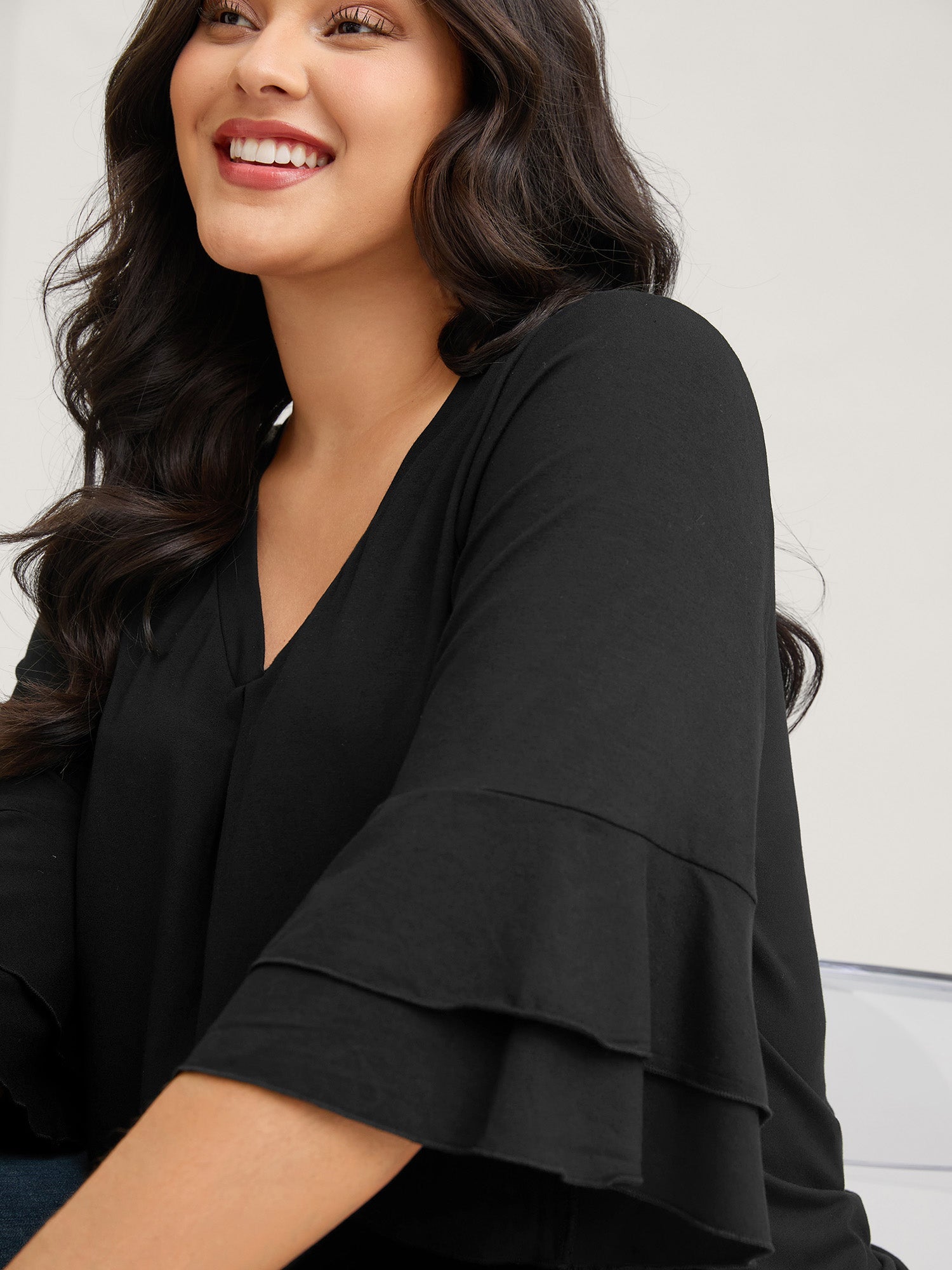 Supersoft Essentials Ruffle Layered Sleeve Pleated T-shirt
