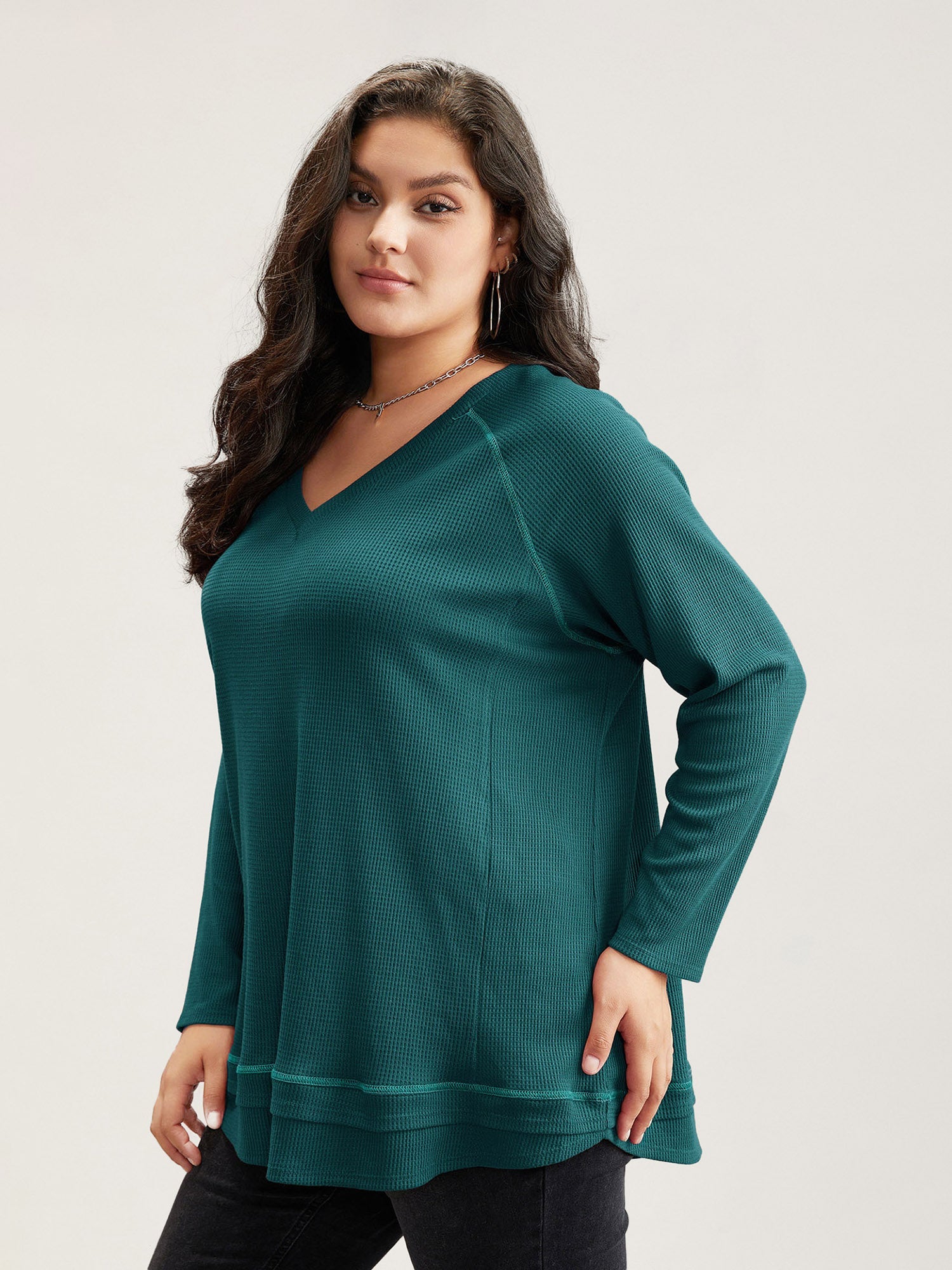 Plain Textured Stitch Raglan Sleeve Sweatshirt