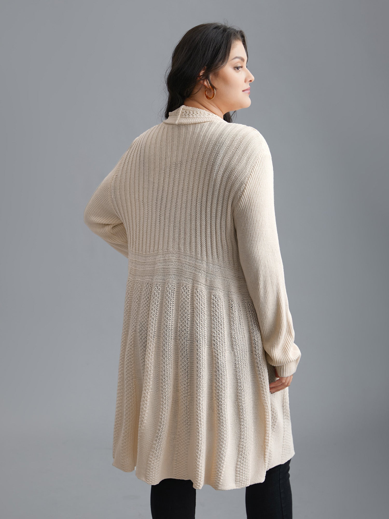 Plain Textured Kimono Collar Cardigan
