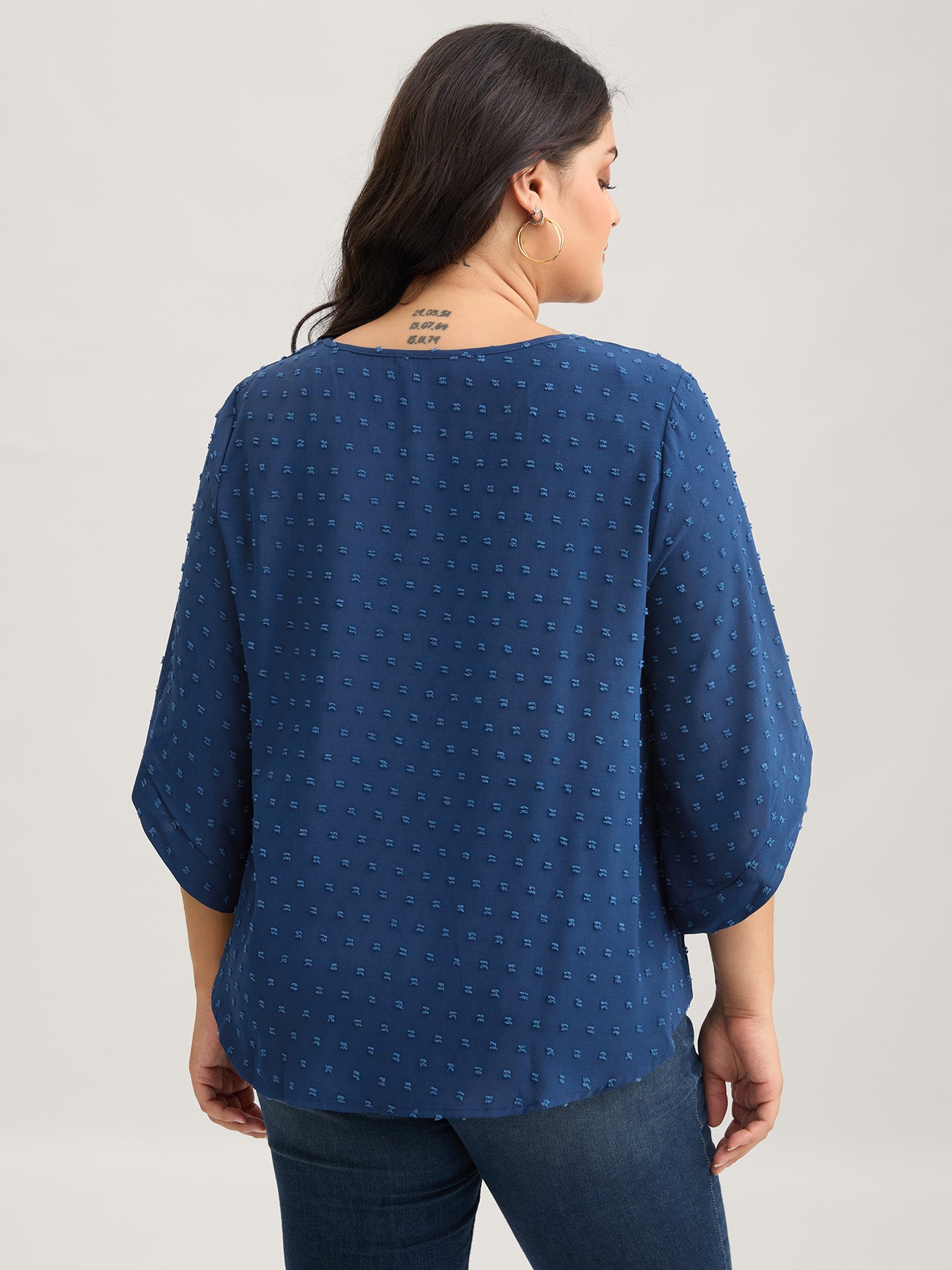 Textured Round Neck Bell Sleeve Blouse